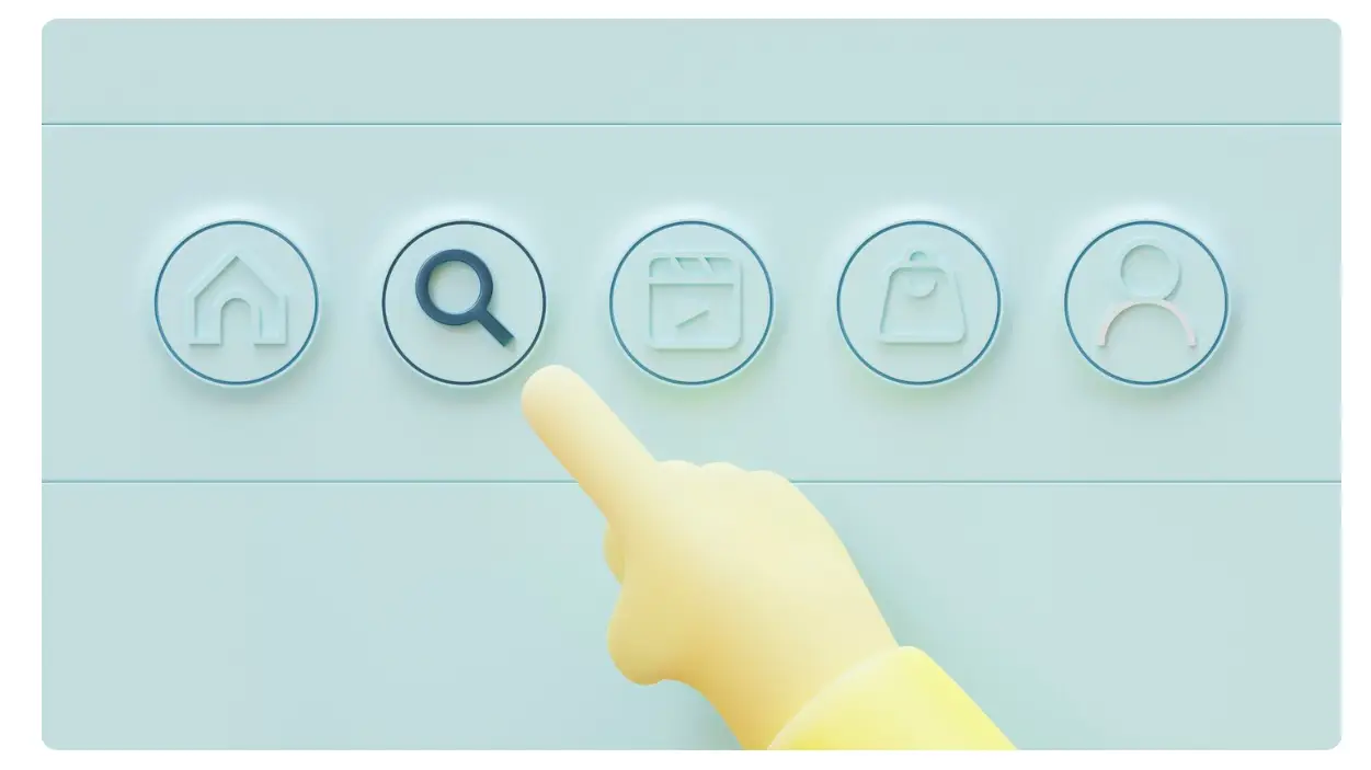 Image depicting a hand clicking a search icon, which is the core action in Pay-Per-Click advertising.
